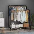 Heavy-Duty Double Clothes Rail with Shoe Shelf – Black Metal Garment Rack