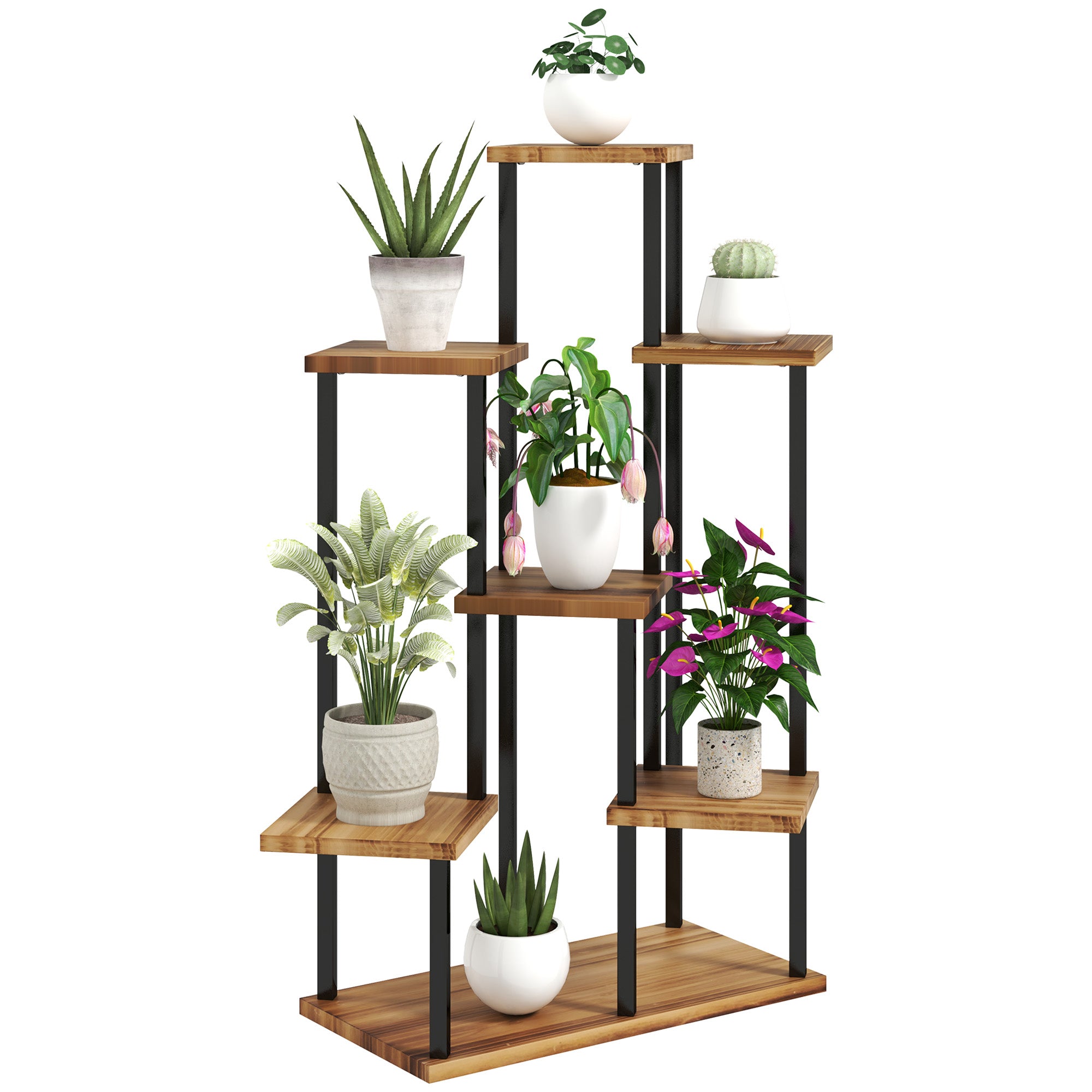 Seven-Tier Wooden Plant Stand | Space-Saving Indoor Plant Shelf