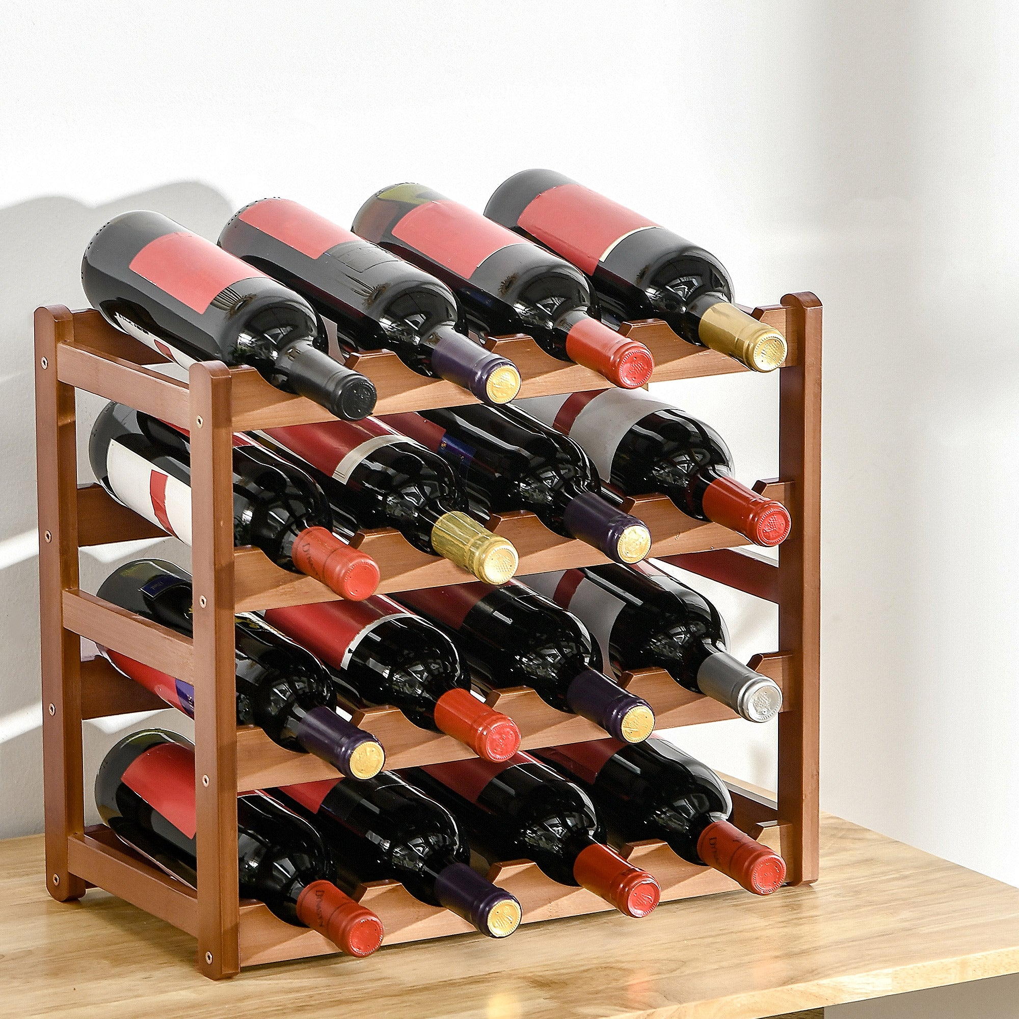 Freestanding Bamboo Wine Rack – 16 Bottle Storage for Home & Bar