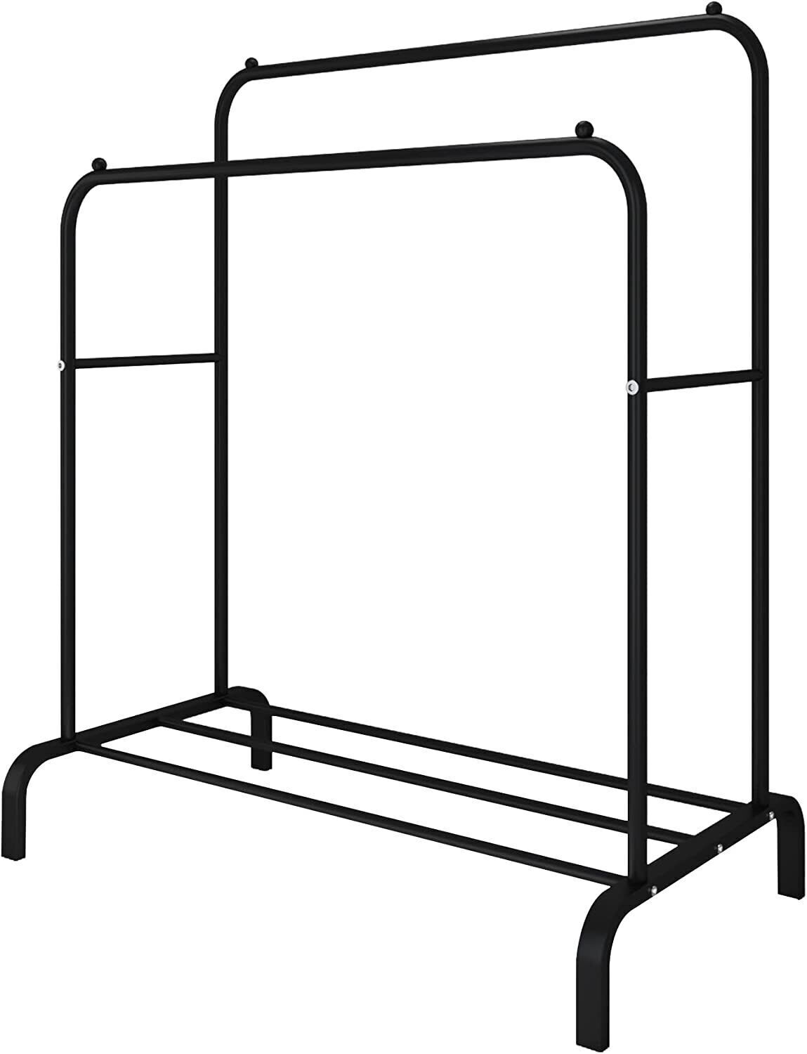 Heavy-Duty Double Clothes Rail with Shoe Shelf – Black Metal Garment Rack