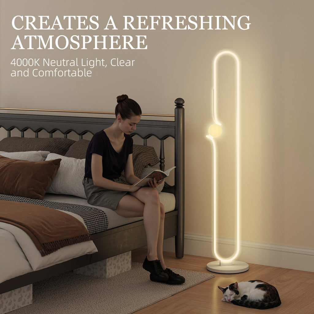 Sculptural LED Floor Lamp with Dimmable Glass Night Light – White