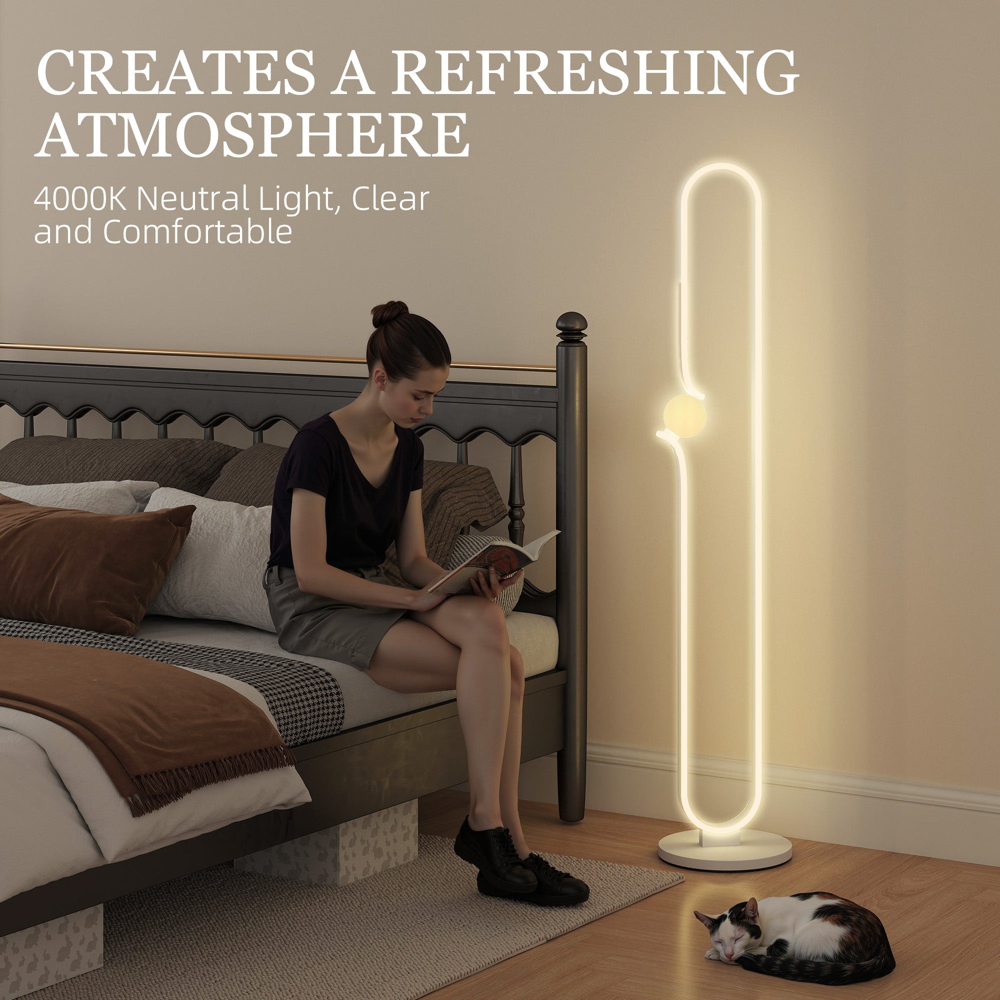 Sculptural LED Floor Lamp with Dimmable Glass Night Light – White