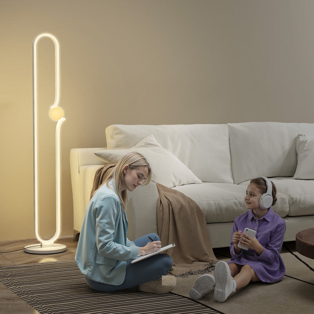 Sculptural LED Floor Lamp with Dimmable Glass Night Light – White