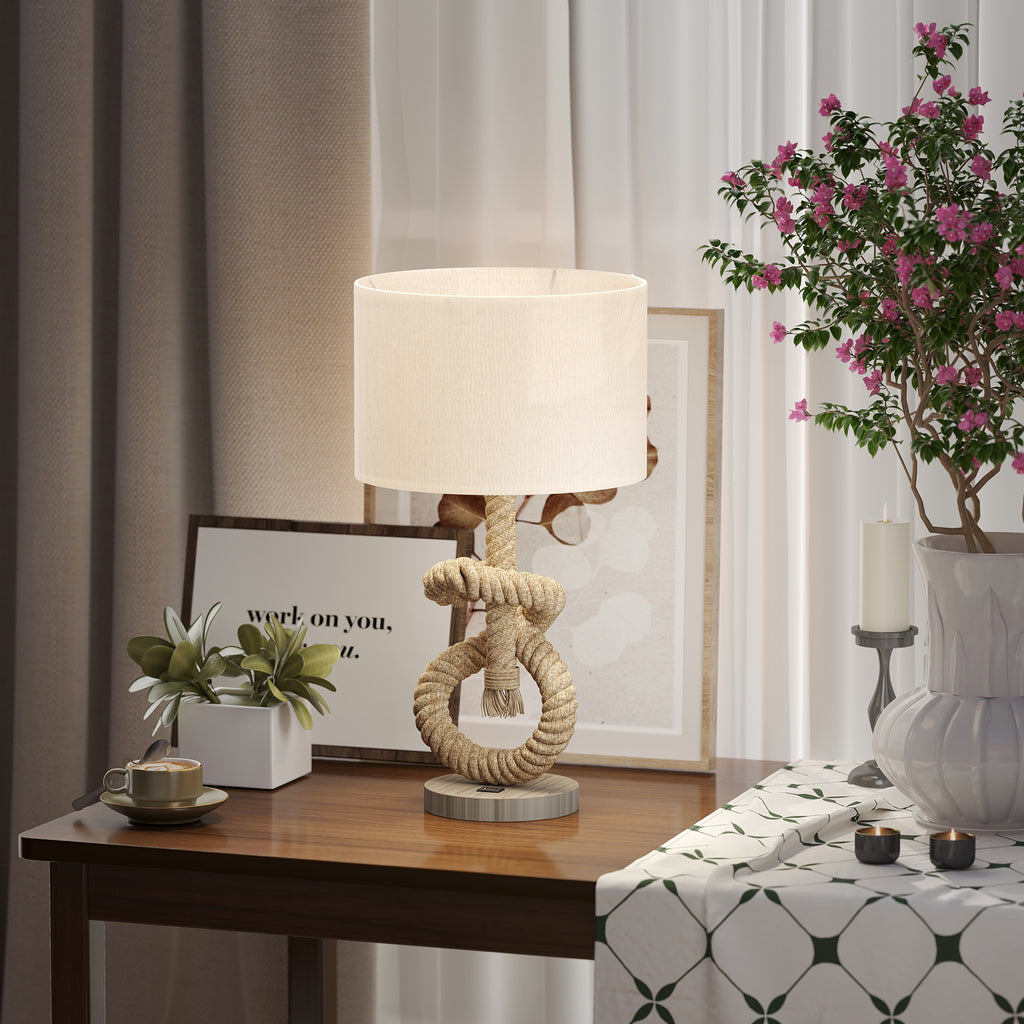 Natural Rope Table Lamp with USB Port