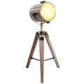 Vintage Tripod Table Lamp with Wooden Base – Industrial Spotlight Design
