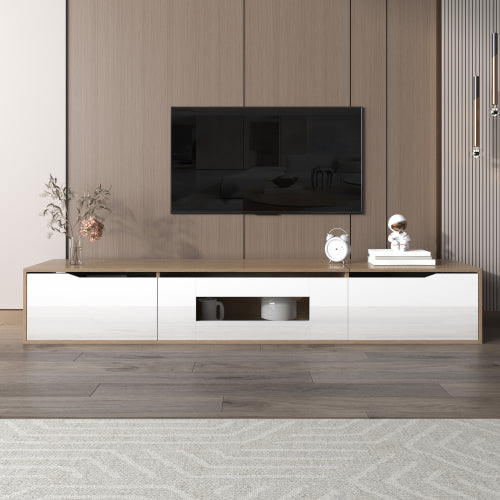 Modern High-Gloss TV Cabinet with LED Ambient Lighting – White & Wood Finis