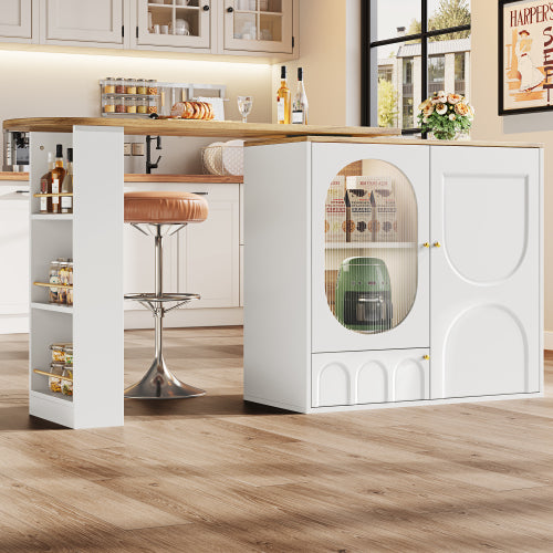 Rotating Bar & Kitchen Island with Storage — White