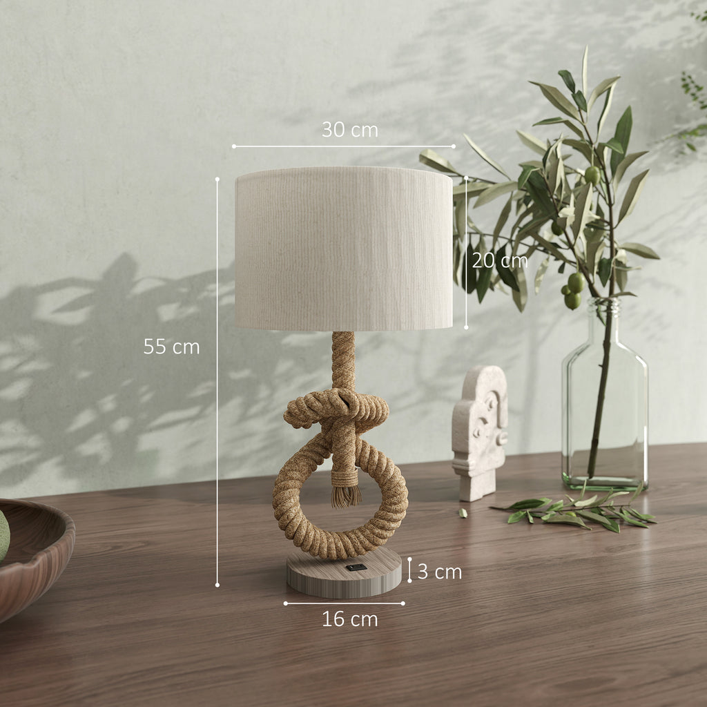 Natural Rope Table Lamp with USB Port