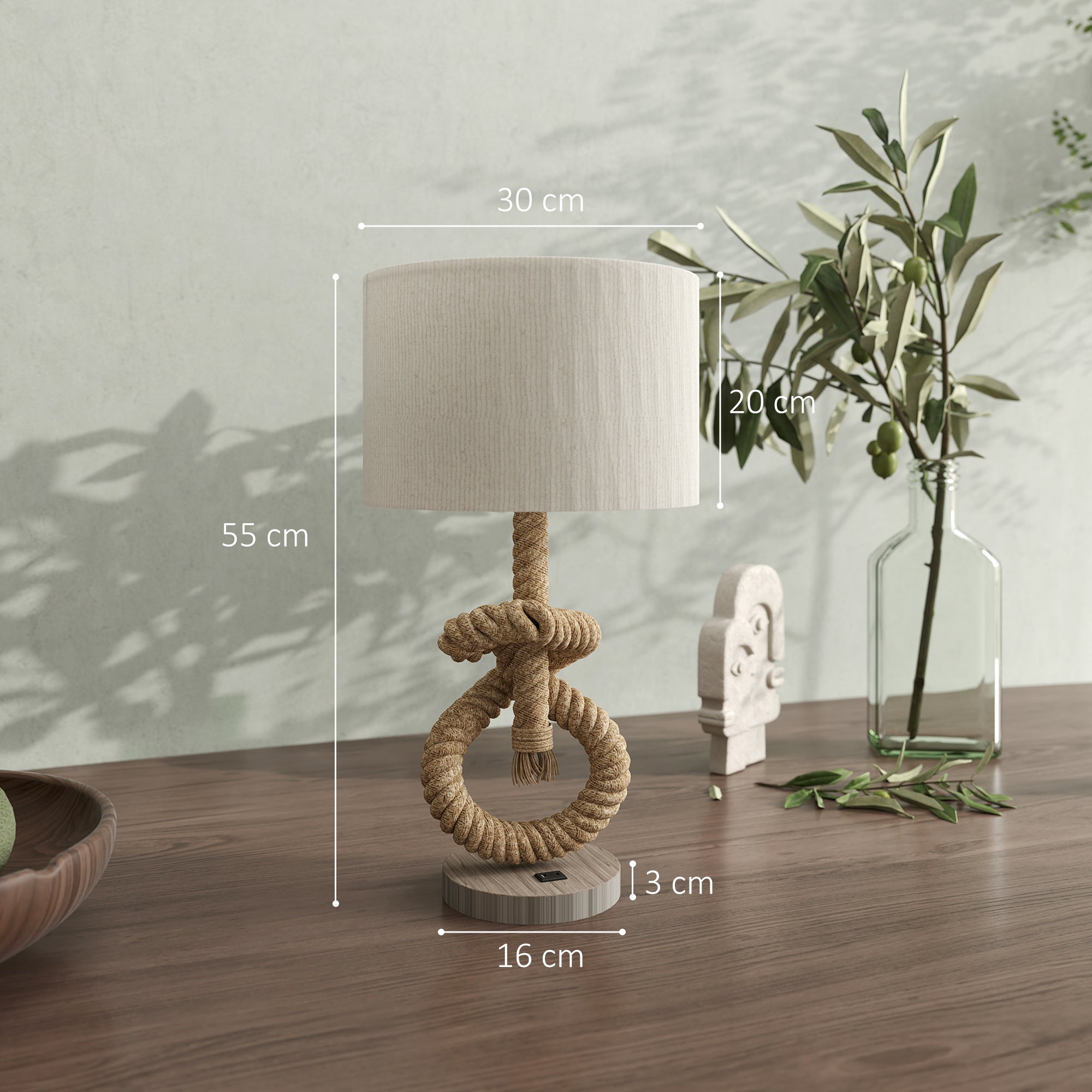 Natural Rope Table Lamp with USB Port