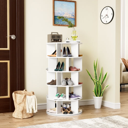 360° Rotating Shoe Rack – Modern White Storage Tower