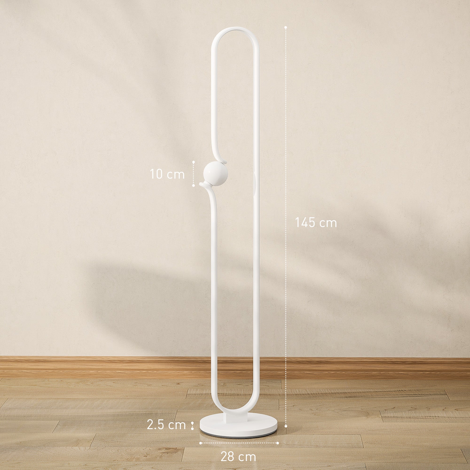 Sculptural LED Floor Lamp with Dimmable Glass Night Light – White