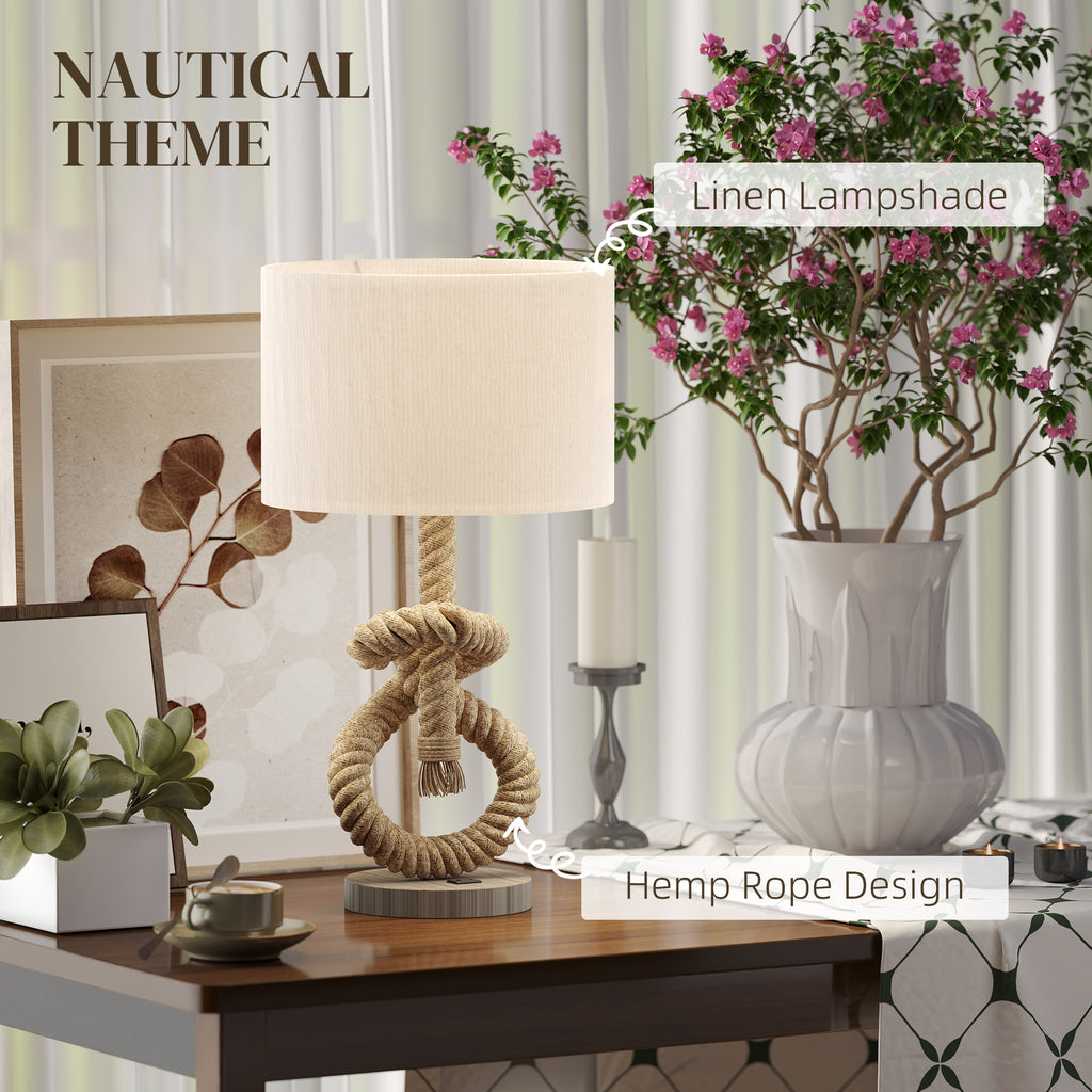 Natural Rope Table Lamp with USB Port